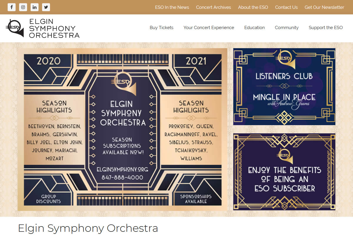 Elgin Symphony Orchestra Local Cultural Arts Website Design