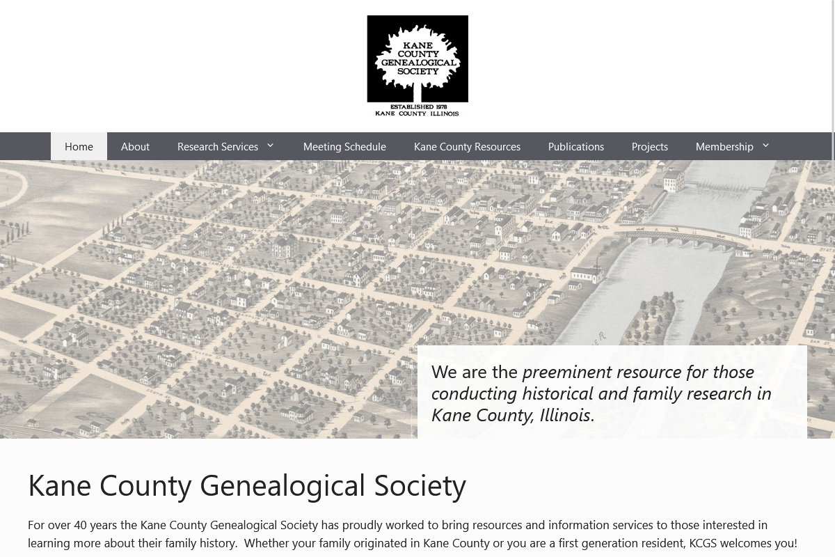 kane county genealogical society illinois screen shot